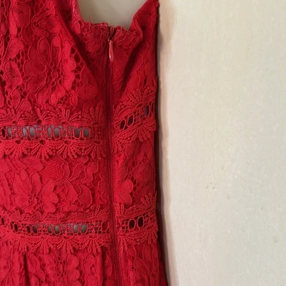 NSR Red lace tea length dress size S - Picture 11 of 13
